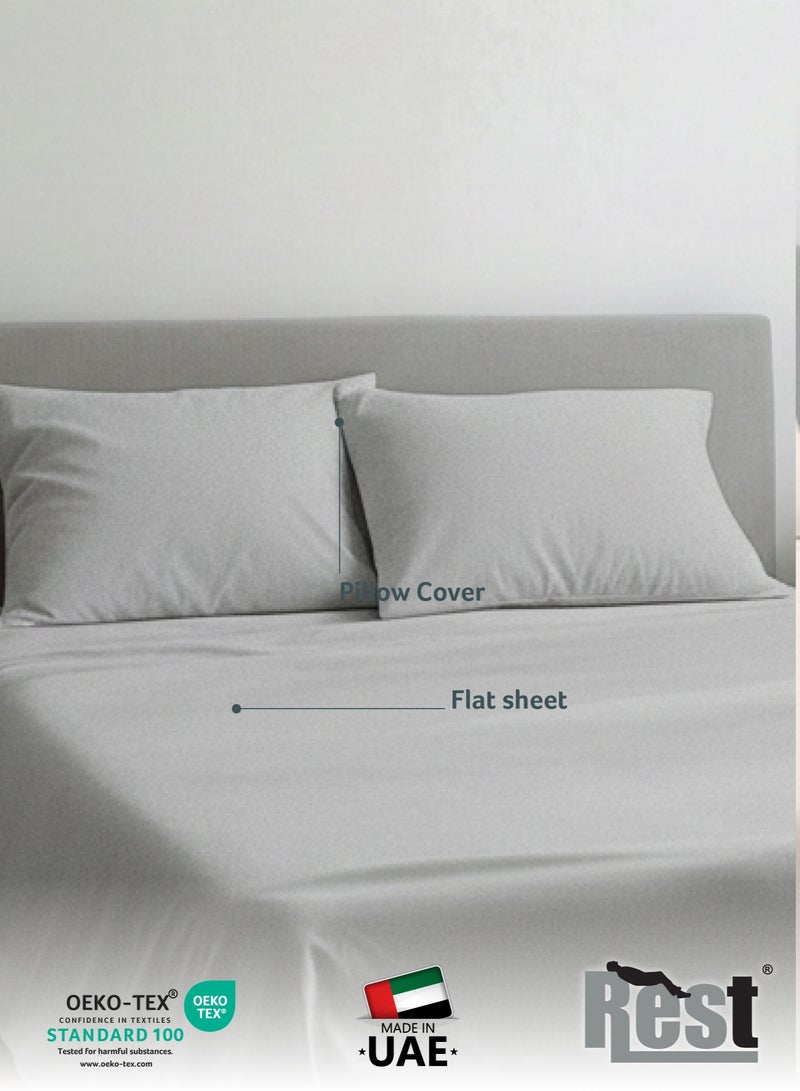 REST 3-Piece Grey Plush 240x260  Flat Bedsheet Set Includes 1 Deep Pocket Flat Bedsheet and 2 Pillow Covers, Breathable and Machine Washable - Image 3